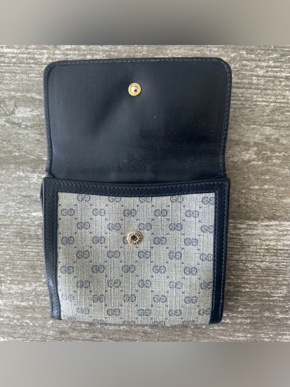 Gucci Navy and Beige Canvas Wallet with Gold GG Snap - Picture 7 of 10
